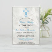 Elegante Marmorjungen Erste Heilige Kommune Einladung (Stehend Vorderseite)