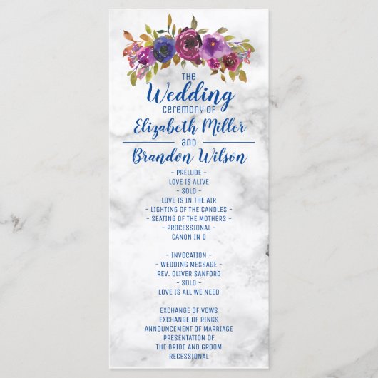Elegante Marmorkletterhochzeit Programm (Vorderseite)
