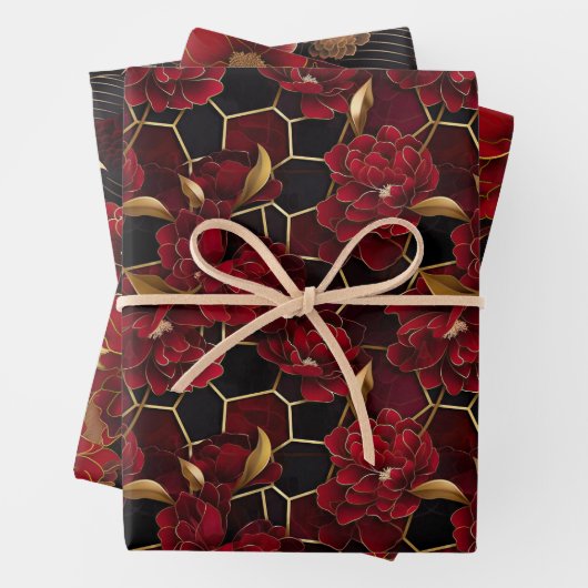 Elegante Marmormuster aus Rot, Schwarz und Gold Geschenkpapier Set (Beispiel)