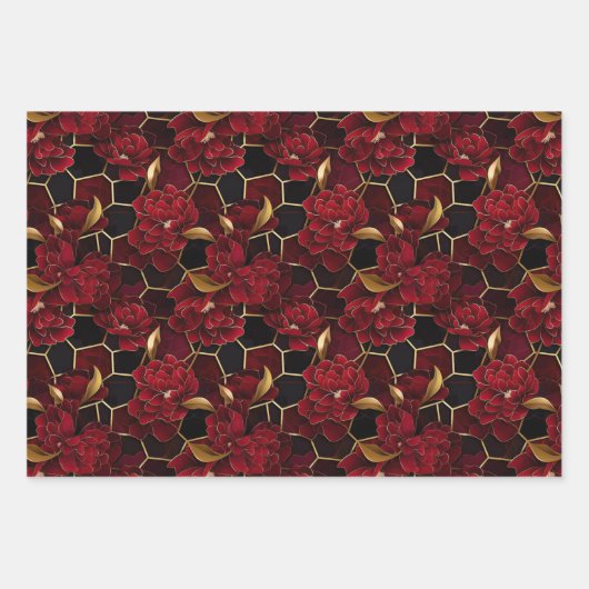 Elegante Marmormuster aus Rot, Schwarz und Gold Geschenkpapier Set (Vorderseite)