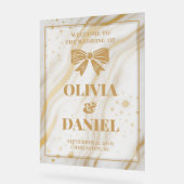 Elegante Marmortextur-Begrüßung mit Gold Acrylschild (Winkel)