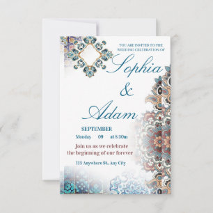 Elegante marokkanische Fliesen-Hochzeitseinladung RSVP Karte