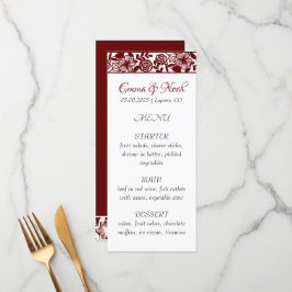 Elegante Maroon-Burgundy Wedding Dinner Menu Card Menükarte