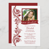 Elegante Maroon Foto Graduation Party Einladung (Vorne/Hinten)