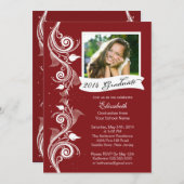 Elegante Maroon Foto Graduation Party Einladung (Vorne/Hinten)
