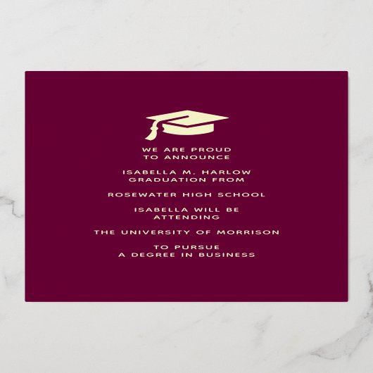 Elegante Maroon Gold Abschluss Foto Ankündigung (Rückseite)