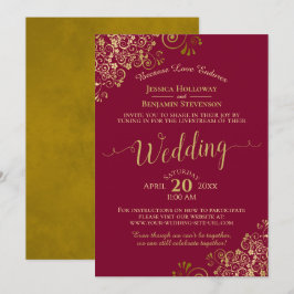 Elegante Maroon & Gold Virtual Wedding Livestream Einladung