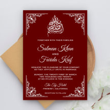 Elegante Maroon Islamische Hochzeitseinladung