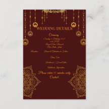 Elegante Maroon- und Gold-Hochzeitsdetailkarte |