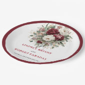 Elegante Marsala Boho Blumen Gold Teller (Schrägansicht)