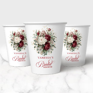 Elegante Marsala Floral Brautparty-Papierbecher Pappbecher