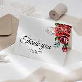 Elegante Marsala Rote Rose Rustikale Hochzeit Dankeskarte