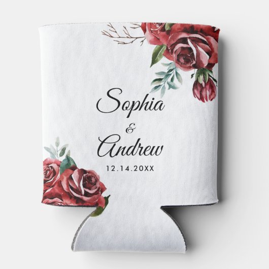 Elegante Marsala Rote Rose Rustikale Hochzeit Dosenkühler (Rückseite)