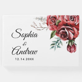 Elegante Marsala Rote Rose Rustikale Hochzeit Gästebuch