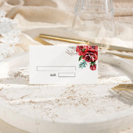 Elegante Marsala Rote Rose Rustikale Hochzeit Platzkarte