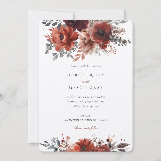 Elegante Marsala Watercolor Einladung (Vorderseite)