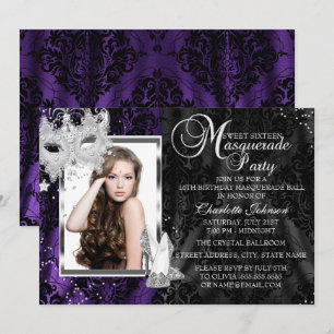 Elegante Maske & Absätze Lila Masquerade Sweet 16 Einladung