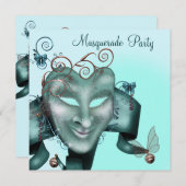 Elegante Maske Aquamarin Blue Masquerade Party Einladung (Vorne/Hinten)