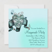 Elegante Maske Aquamarin Blue Masquerade Party Einladung (Rückseite)