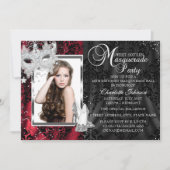Elegante Maske & Heelse Rote Masquerade Sweet 16 Einladung (Vorderseite)
