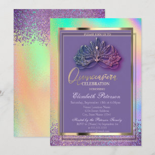 Elegante Masken-Diamanten Regenbogen-Holografie Einladung