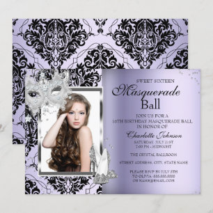 Elegante Maskenabsätze Masquerade Sweet 16 Lavende Einladung