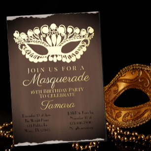 Elegante Maskenball-Sechzehnter Geburtstag  Folieneinladung