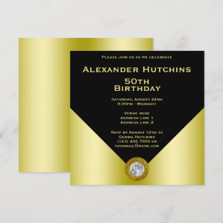 Elegante Maskuline Schwarz & Gold Geburtstag Einladung