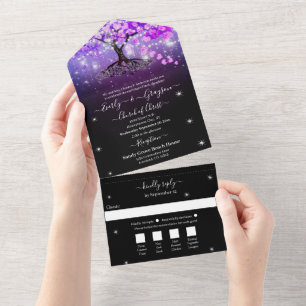 Elegante Mason Jar Lila Herzblatt Baum Hochzeit A All In One Einladung
