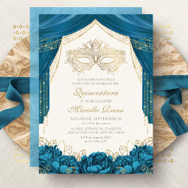 Elegante Masquerade Aquamarin Quinceanera Einladung