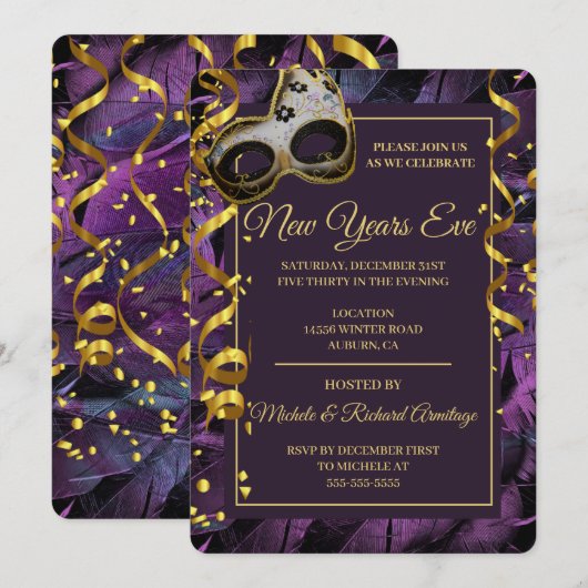 Elegante Masquerade Ball Einladung (Vorne/Hinten)