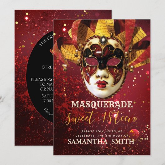 Elegante Masquerade Einladung (Vorne/Hinten)