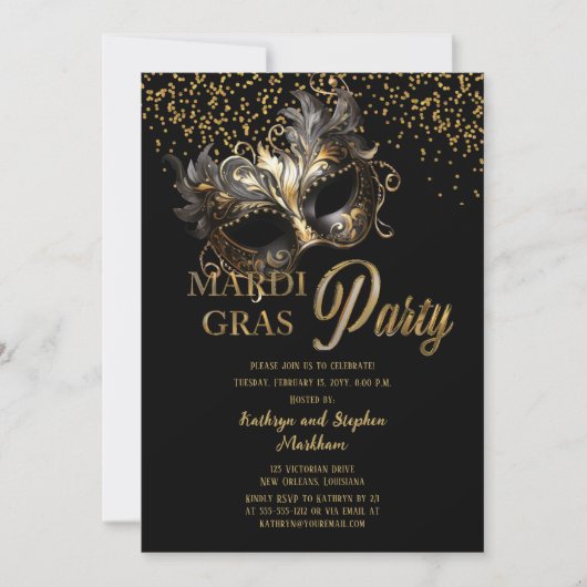 Elegante Masquerade Mask Mardi Gras Party Einladung (Vorderseite)
