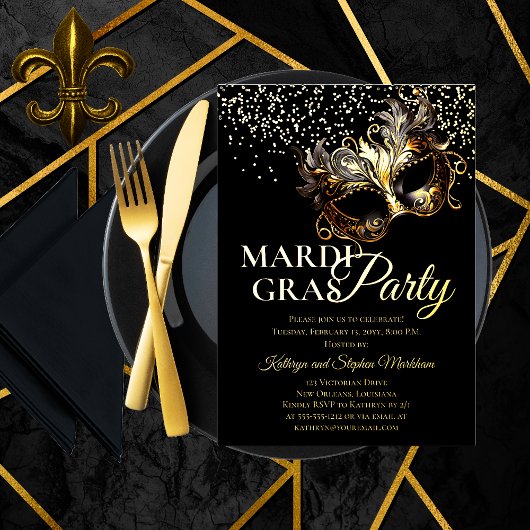 Elegante Masquerade Mask Mardi Gras Party Folieneinladung