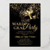 Elegante Masquerade Mask Mardi Gras Party Folieneinladung (Vorderseite)