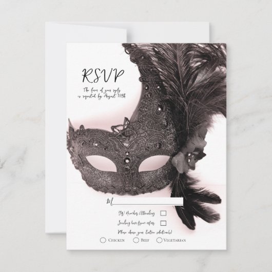 Elegante Masquerade Maske Blush Pink Wedding RSVP Einladung (Vorderseite)