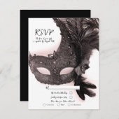 Elegante Masquerade Maske Blush Pink Wedding RSVP Einladung (Vorne/Hinten)