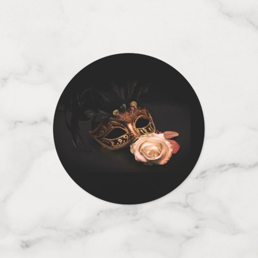 Elegante Masquerade mit weißer Rose Konfetti (Klein Vorderseite)