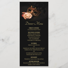 Elegante Masquerade mit weißer Rose Menükarte