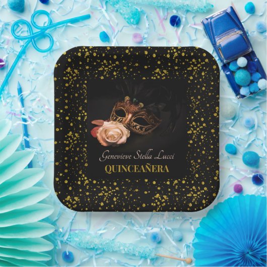 Elegante Masquerade und Weiße Rose Pappteller (Party)