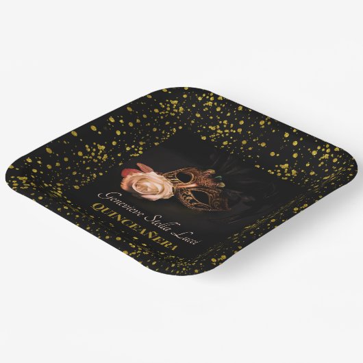 Elegante Masquerade und Weiße Rose Pappteller (Gewinkelt)