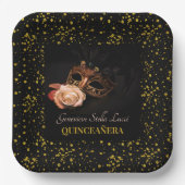 Elegante Masquerade und Weiße Rose Pappteller (Vorderseite)