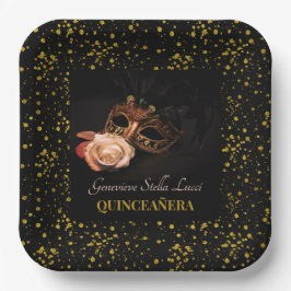 Elegante Masquerade und Weiße Rose Pappteller