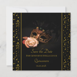Elegante Masquerade und Weiße Rose Save The Date