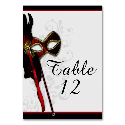 Elegante Masquerade Wedding Table Card Tischnummer (Rückseite)
