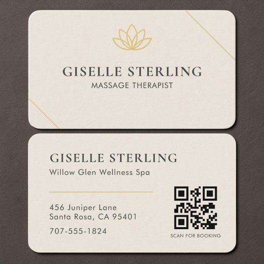 Elegante Massagetherapeutin Neutral Beige QR-Code Visitenkarte