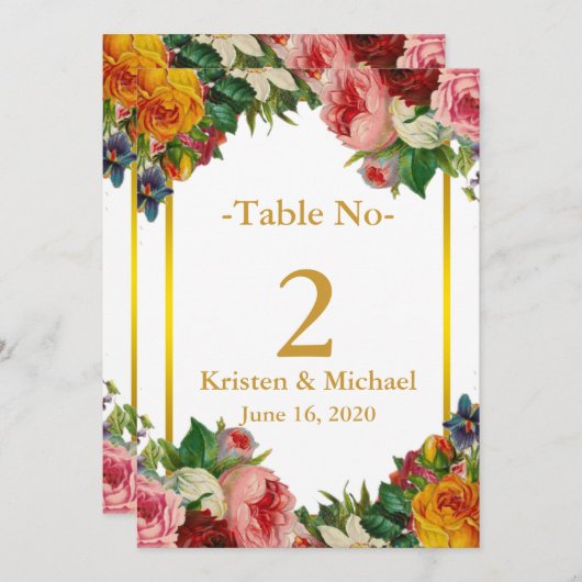 Elegante maßgeschneiderte Floral Gold Hochzeit-Tis Einladung (Vorne/Hinten)