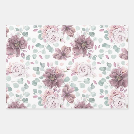 Elegante Mauve Blume und Blätter Botanisches Muste (Vorderseite 3)