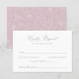 Elegante Mauve Blush Bloral Wedding RSVP Card Einladung