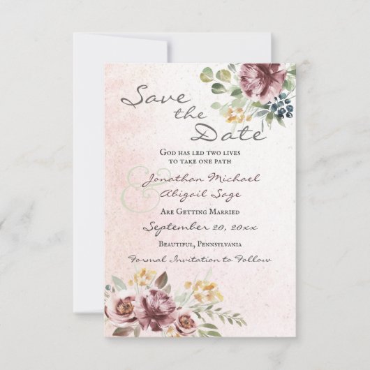 Elegante Mauve Blush Pink Christliche Hochzeit Save The Date (Vorderseite)